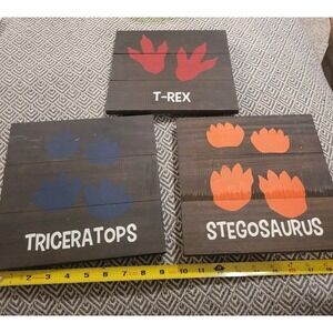 Set Of 3- Dinosaur Footprint Signs- T-Rex, Stegosaurus And Triceratops